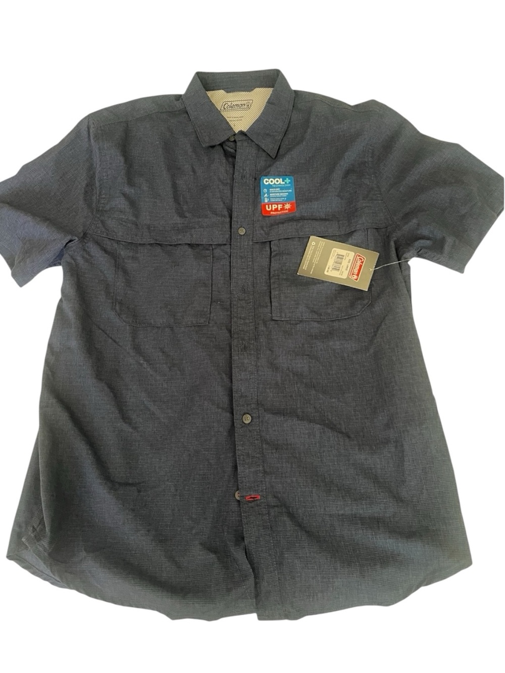 NWT Coleman Men's Short Sleeve Button-Down Shirt in Charcoal size L